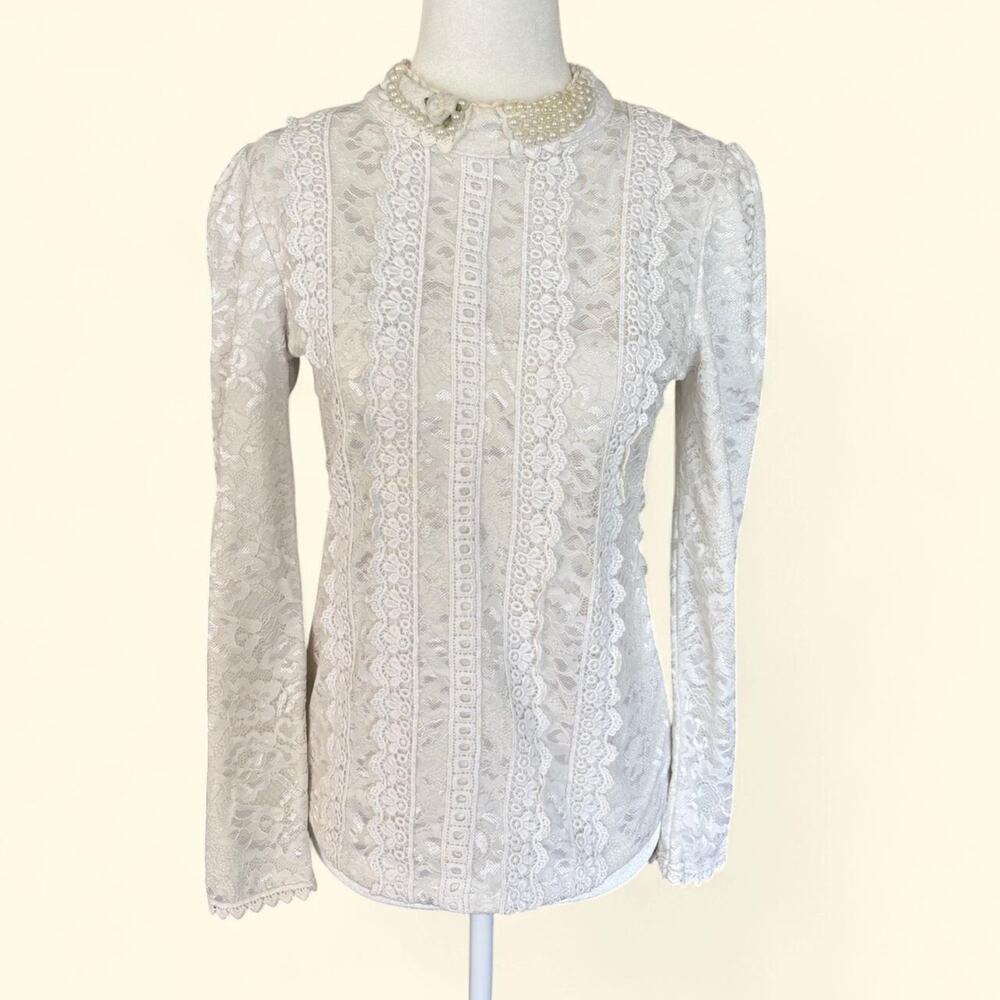 Vintage Inspired Victorian Coquette Pearl Lace Blouse